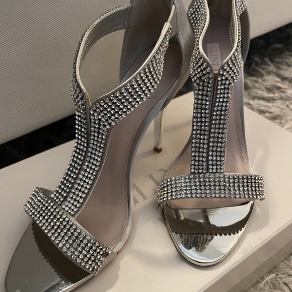 Silver Tstrap Rhinestone Heels - Picture 2 of 6